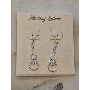 Sterling Silver Dangle Earrings With Hammered Triple Circle Design